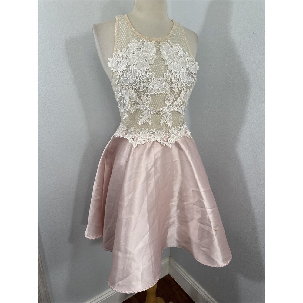 A Peach‎ Dress Womens M Champagne Strapppy Back Feminine Party Events Y2K - Picture 7 of 11